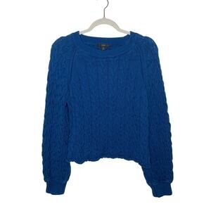 J.Crew Women's Oversized Blue Fisherman Cable Knit Cotton Sweater